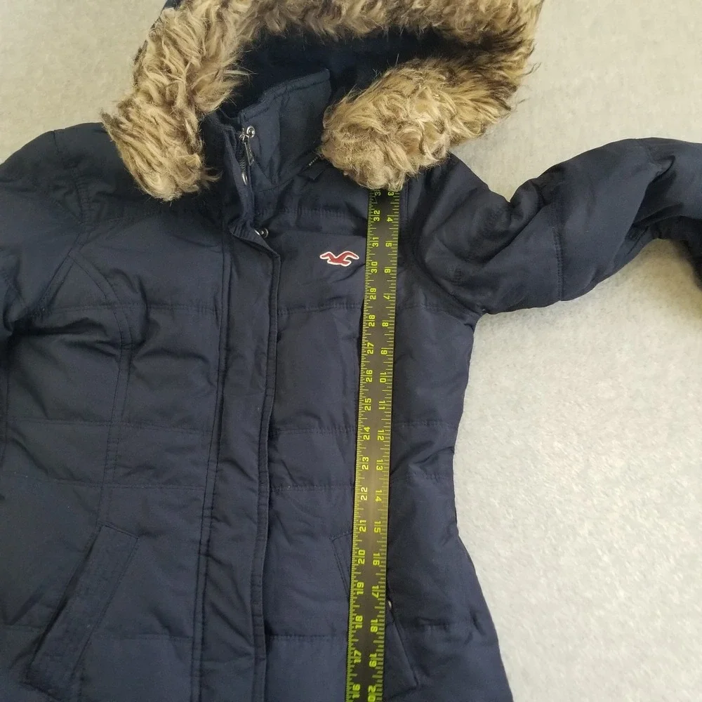 Y2K Hollister Jacket Womens Small Blue Faux Fur Hooded Down Coat Vintage Sherpa‎
